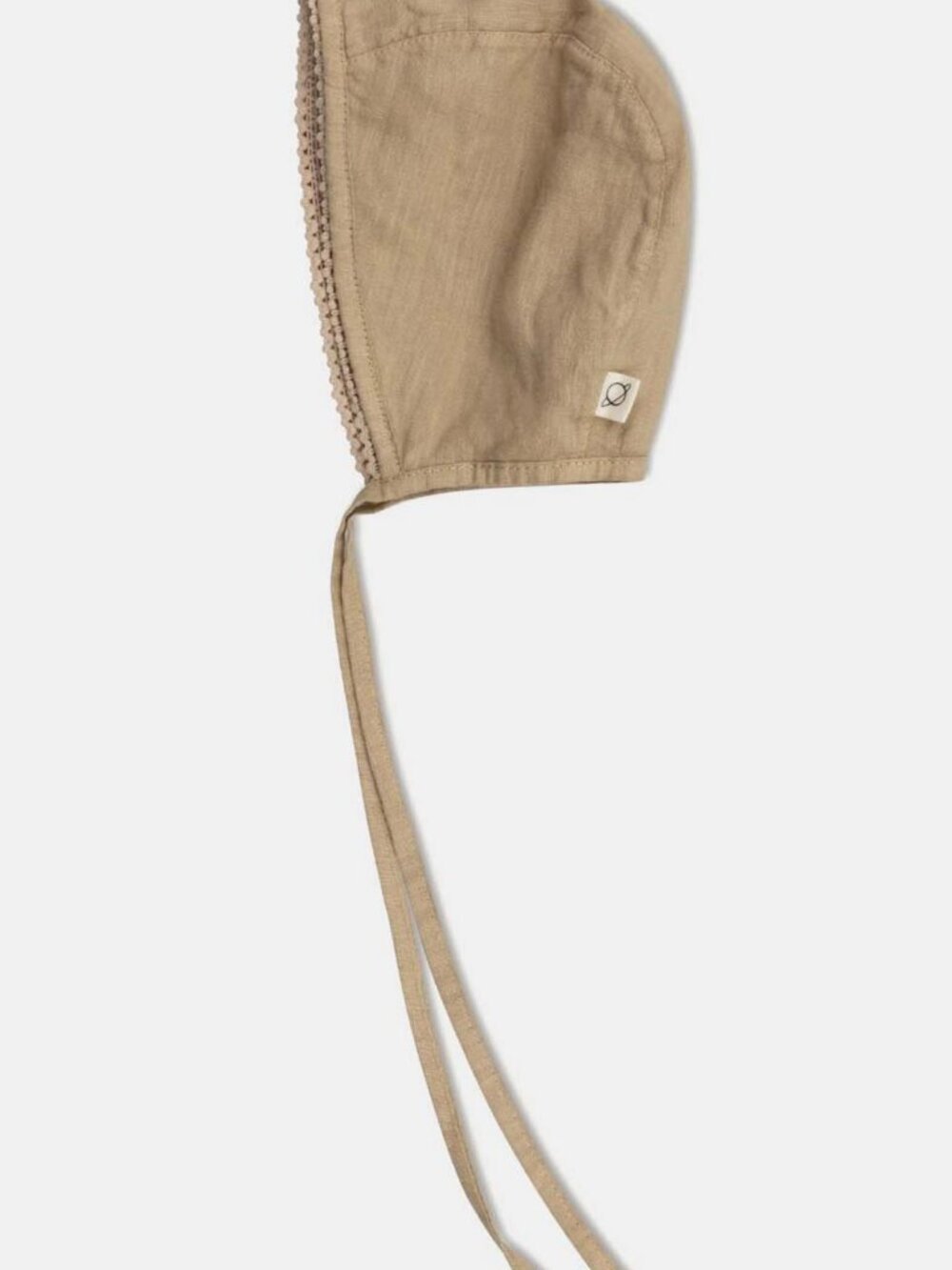 Linen lace baby bonnet - Sand